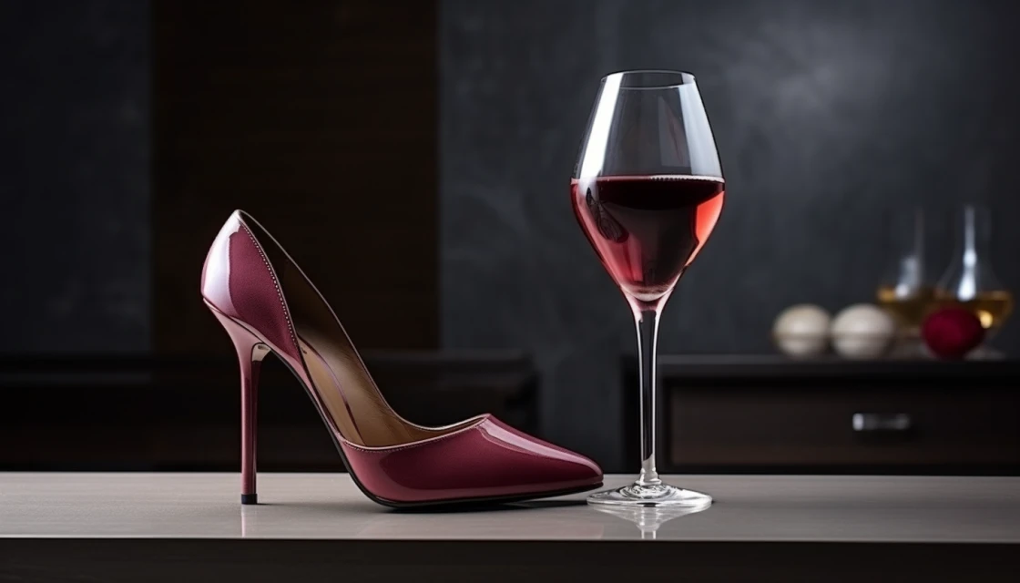 Женские туфли и бокал вина