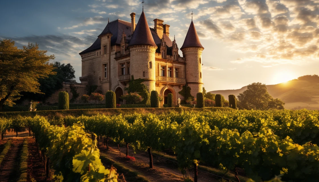 Красивый замок с виноградниками во франции