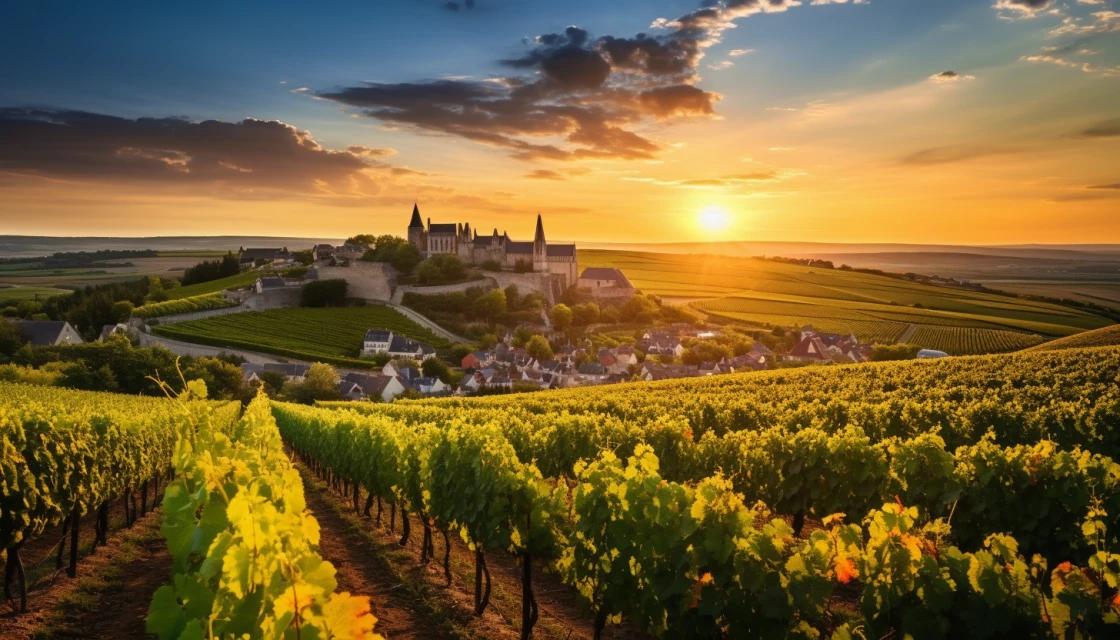 Виноградники во франции регион шампань на закате