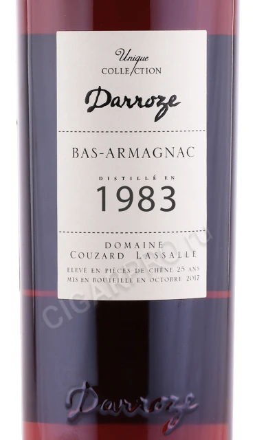 Этикетка Арманьяк Darroze Bas Armagnac Unique Collection 1983 0.7л