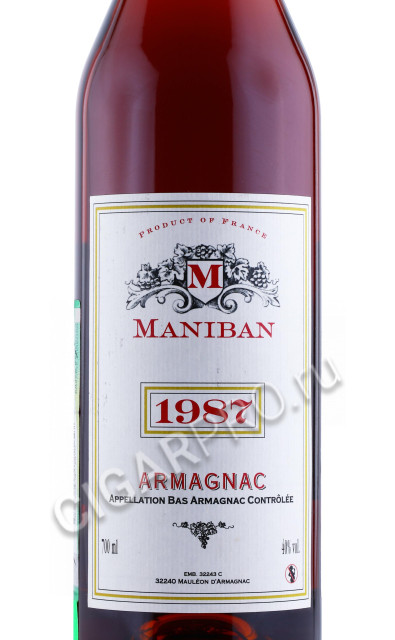 этикетка арманьяк chateau de maniban 1987 years 0.7л