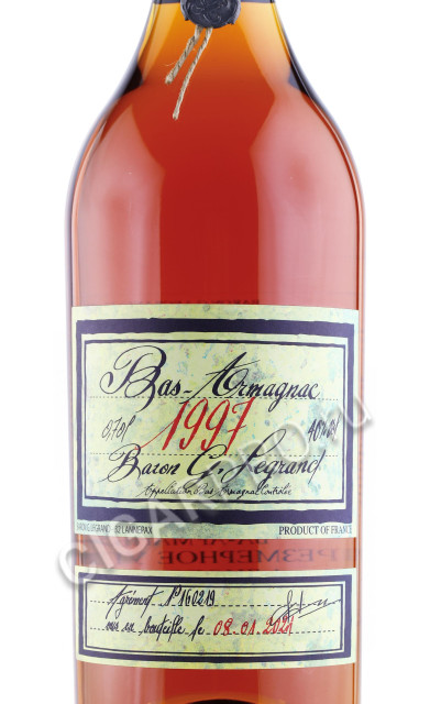 этикетка armagnac baron g legrand 1997 years 0.7л