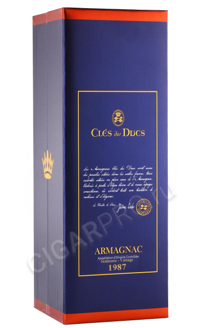 подарочная упаковка арманьяк cles des ducs millesime 1987 years 0.7л
