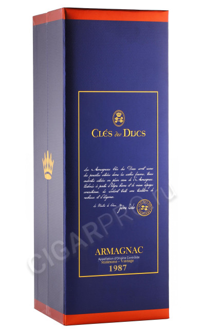 подарочная упаковка арманьяк cles des ducs millesime 1987 years 0.7л