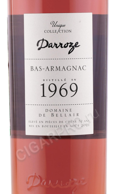 этикетка арманьяк darroze bas armagnac unique collection 1969 years 0.7л