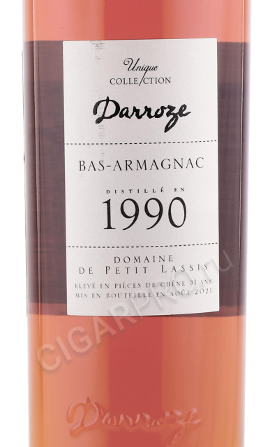 этикетка арманьяк darroze bas armagnac unique collection 1990 years 0.7л