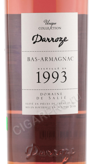 этикетка арманьяк darroze bas armagnac unique collection 1993 years 0.7л
