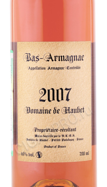 этикетка арманьяк domaine de haubet 2007 years 0.7л