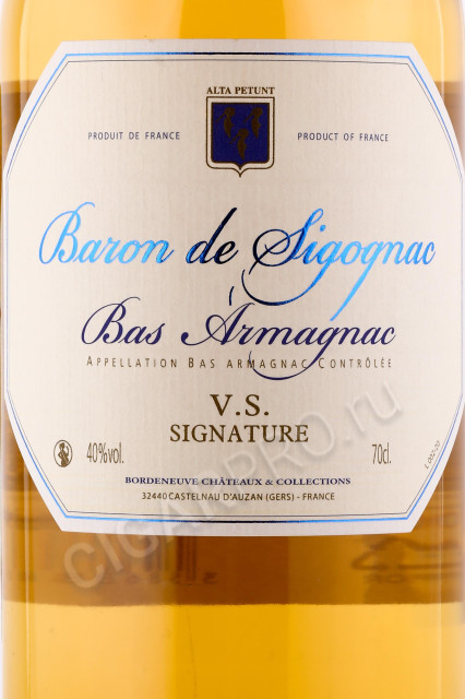 этикетка арманьяк armagnac baron de sigognac vs signature 0.7л