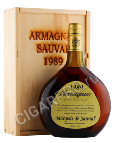 арманьяк marquis de sauval 1989 years 0.7л в деревянной упаковке