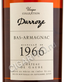 этикетка darroze bas-armagnac unique collection 1966 0.7 l