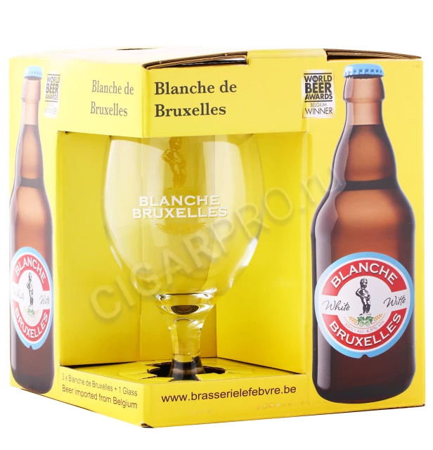 Подарочная коробка Пиво Бланш де Брюссель 0.33л 3 бут +1 бокал