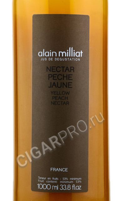 этикетка alain milliat nectar de peche jaune