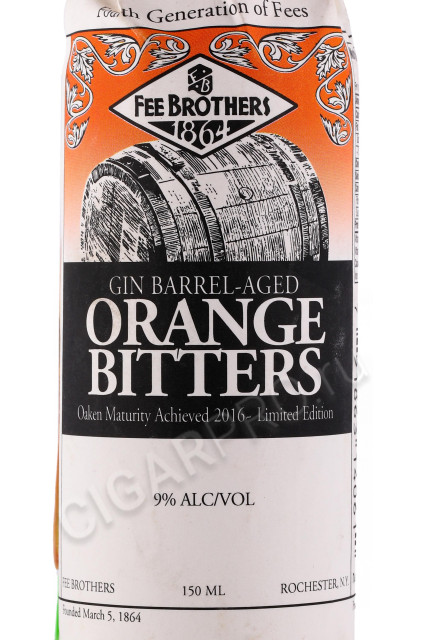 этикетка биттер fee brothers gin barrel-aged orange 0.15л