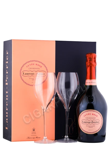 Шампанское Лоран Перье Кюве Розе Брют 0.75л + 2 бокала в подарочной упаковке