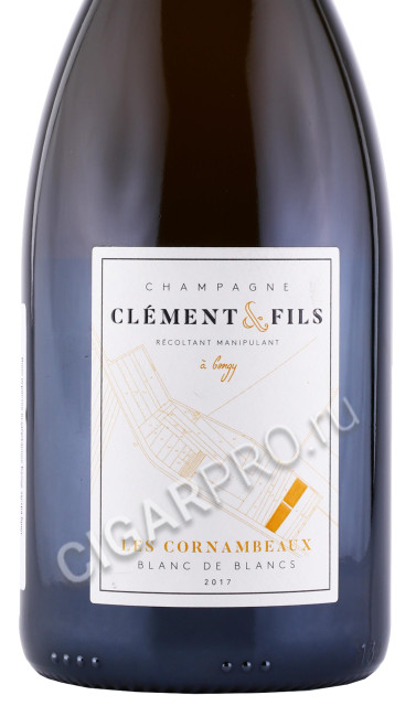 этикетка шампанское clement & fils les cornambeaux blanc de blanc extra brut 0.75л