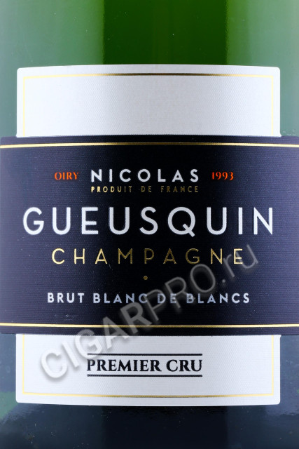 этикетка шампанское champagne nicolas gueusquin premier cru brut blanc de blancs 0.75л