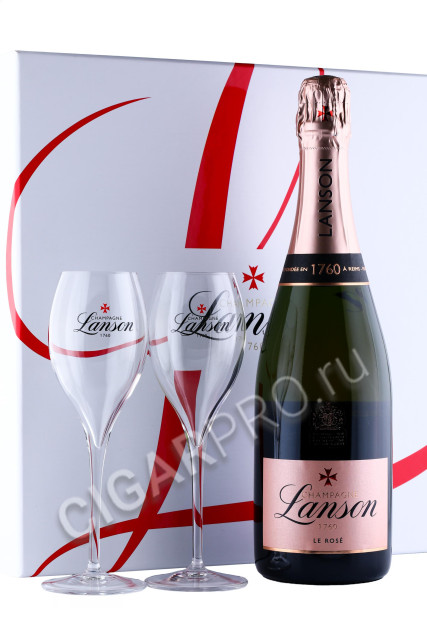 шампанское lanson rose label brut rose 2 glasses 0.75л