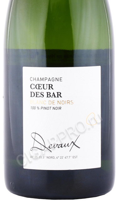 этикетка шампанское devaux coeur des bar blanc de noirs brut 0.75л