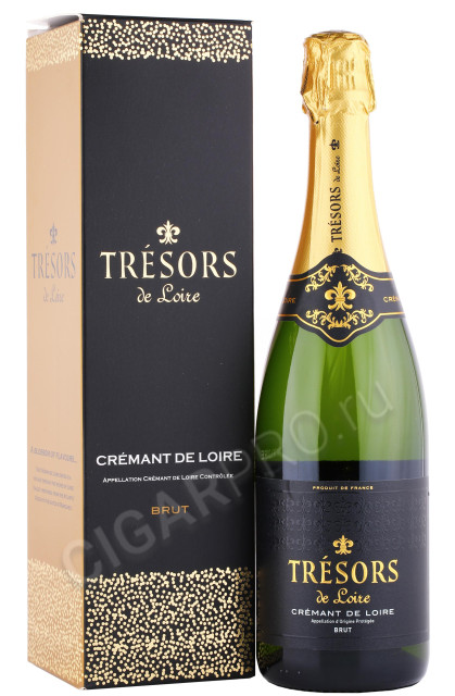 игристое вино tresors de loire brut 0.75л в подарочной упаковке