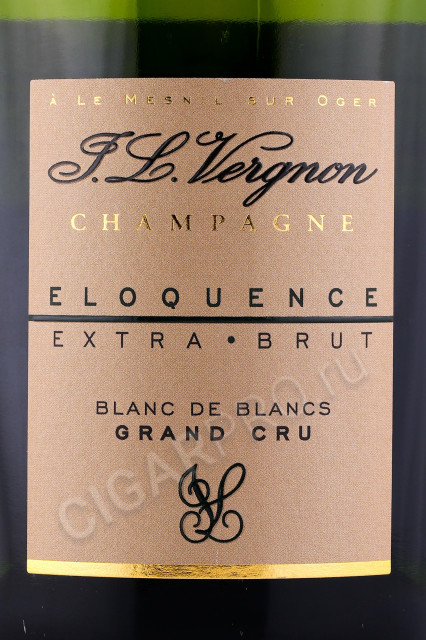 этикетка шампанское j l vergnon eloquence champagne blanc de blancs grand cru extra brut 0.75л