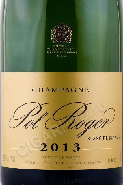 этикетка шампанское pol roger brut blanc de blancs 0.75л