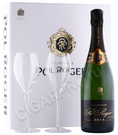 шампанское pol roger brut vintage 2013г 0.75л + 2 бокала в подарочной упаковке