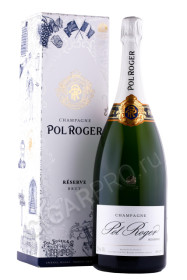 шампанское pol roger brut reserve 1.5л в деревянной упаковке