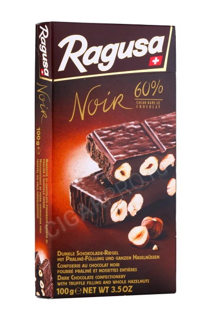 Горький Шоколад Ragusa Noir с трюфельной начинкой и целыми лесными орехами 100гр