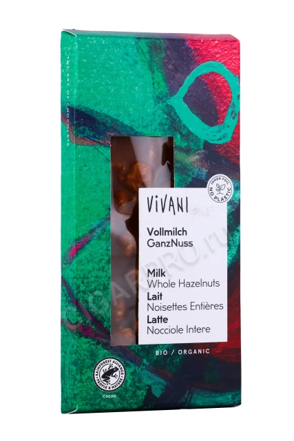 Шоколад Vivani органик молочный с цельным фундуком 26% 100г