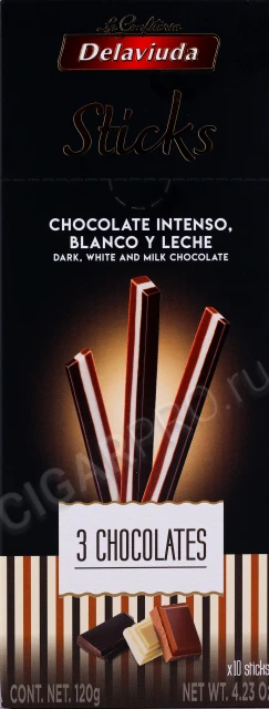 Этикетка Шоколадный туррон Delaviuda из трёх видов шоколада (палочки) 120г