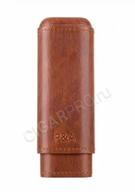 Чехол P&A на 2 сигары Робусто, натуральная кожа и кедр T1105-Cognac