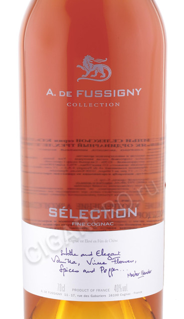 этикетка коньяк a de fussigny selection collection 0.7л