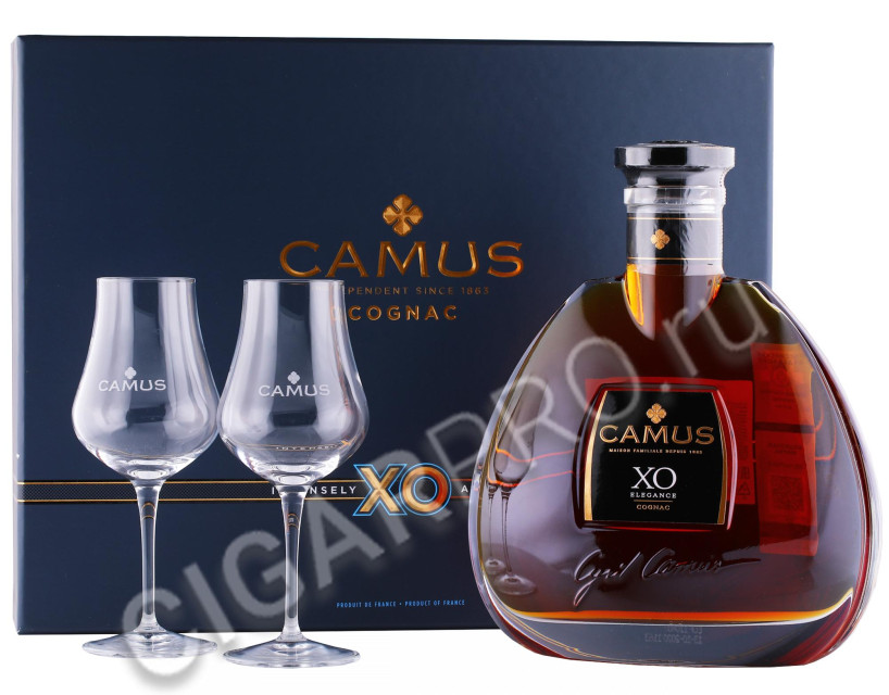 коньяк camus xo elegance 0.7л + 2 хрустальных бокала в подарочной упаковке