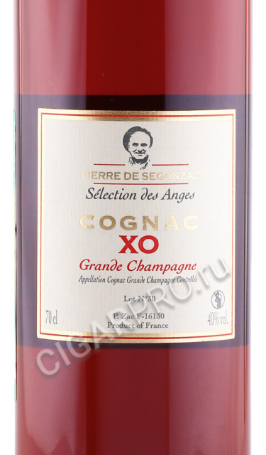этикетка коньяк pierre de segonzac selection des anges xo grande champagne 0.7л