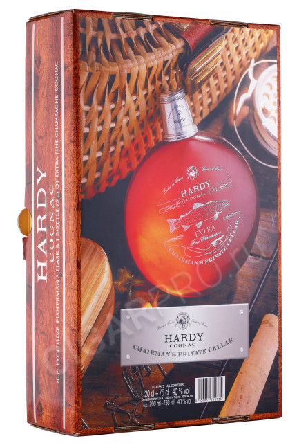 подарочная упаковка hardy chairmans private cellar extra fine champagne + фирменная фляга 0.75л