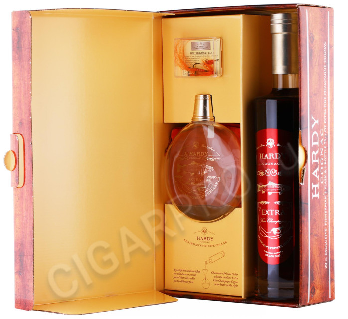 подарочная упаковка hardy chairmans private cellar extra fine champagne + фирменная фляга 0.75л