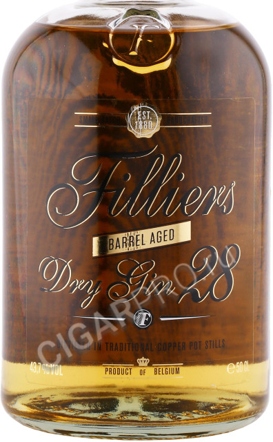 этикетка джин filliers dry gin 28 barrel aged 0.5л