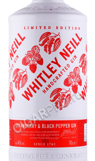 этикетка джин whitley neill strawberry & black pepper 0.7л