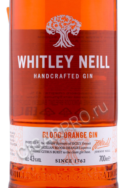 этикетка джин whitley neill blood orange 0.7л