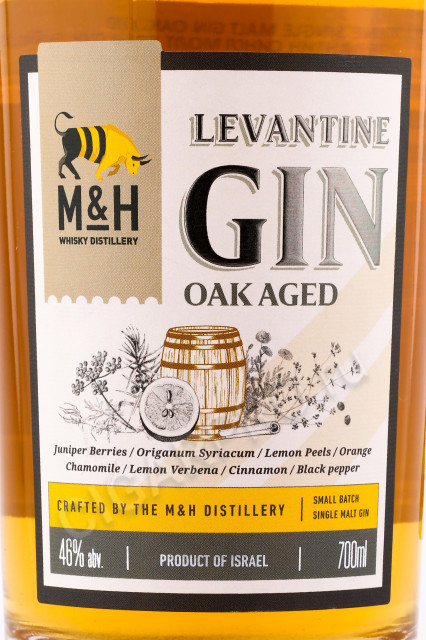 этикетка джин m & h levantine single malt gin oak aged 0.7л