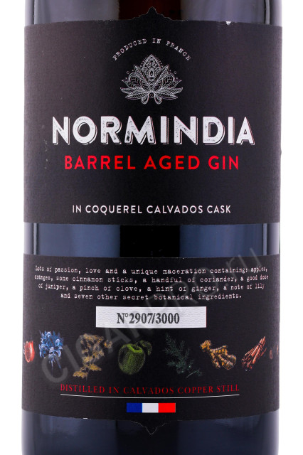 этикетка джин normindia barrel aged 0.7л