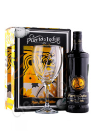 джин puerto de indias sevillian premium pure black edition dry gin + бокал 0.7л в подарочной упаковке