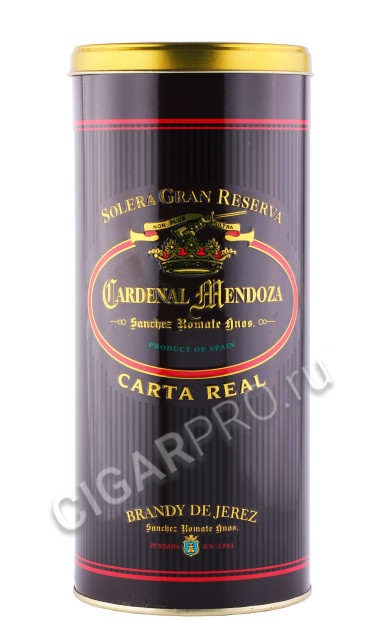 подарочная туба бренди cardenal mendoza solera gran reserva carta real 0.7л