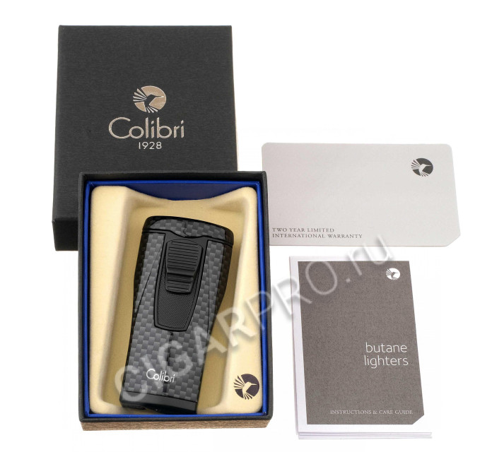 зажигалка сигарная colibri monaco (тройное пламя), черный карбон li880t10