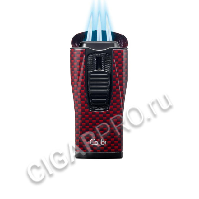 зажигалка сигарная colibri monaco (тройное пламя), красный карбон li880t12