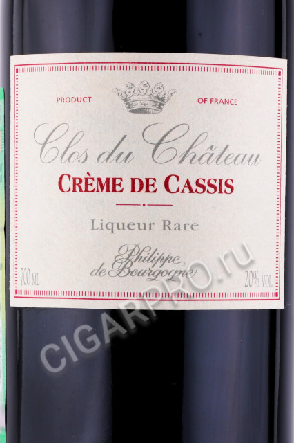 этикетка ликер clos du chateau creme de cassis 0.7л