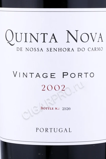 Этикетка Портвейн Кинта Нова де Носса Сеньора до Кармо Винтаж Порто 2002г 0.75л