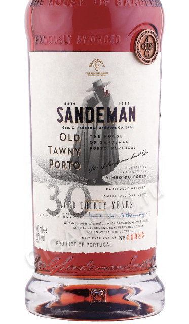 этикетка портвейн sandeman tawny porto 30 years old douro dop 0.5л
