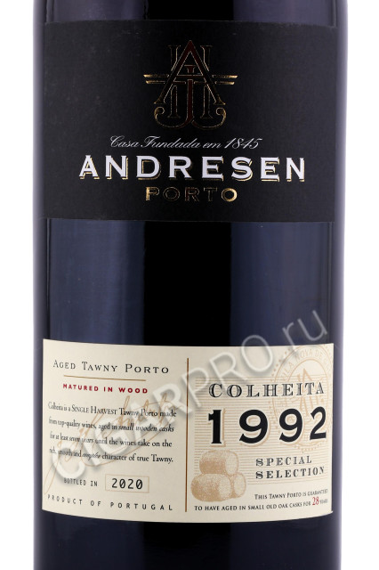 этикетка португальский портвейн andresen colheita 1992 0.75л